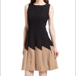 Black & Irish Cream Pleated Fit and Flare Dress